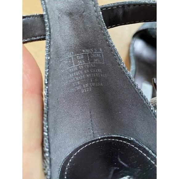 NINE West "Pruce" silver glitter block heel ankle strap Women NEW sandal - Picture 7 of 9